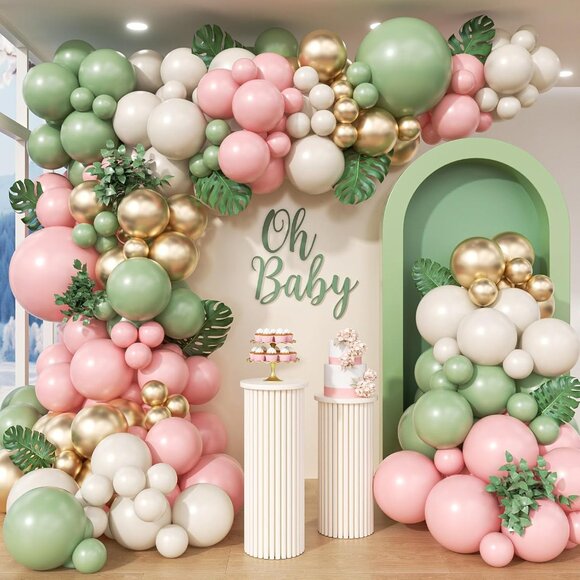Other - 152Pcs Pink and Green Balloon Garland Arch Kit - Sage Green and Pink White Sand